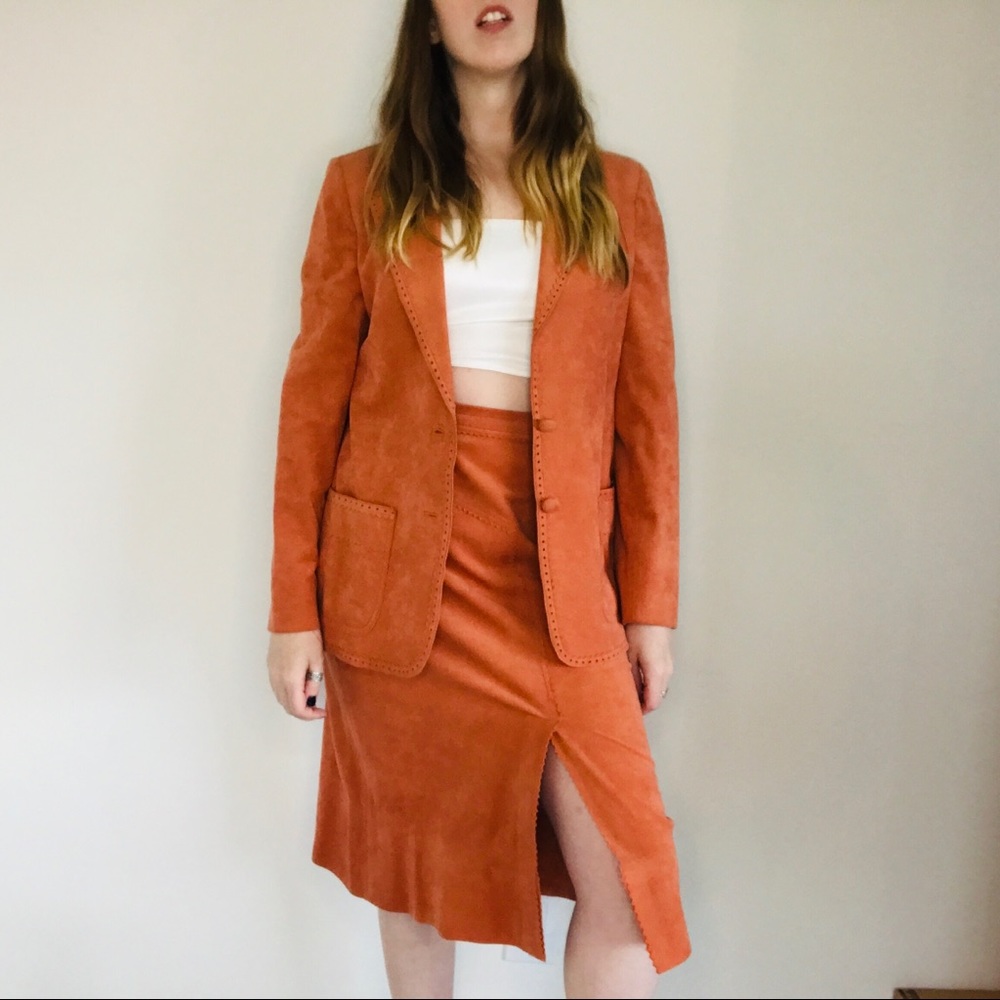 Vintage Above the Crowd Suede Skirt Suit